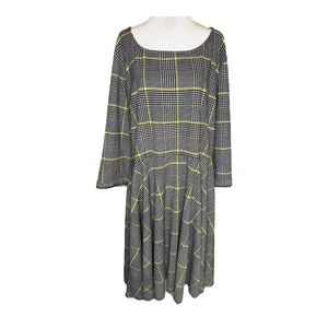 Melissa Masse Made to Measure Plaid Midi Dress Yellow Black Career 2X